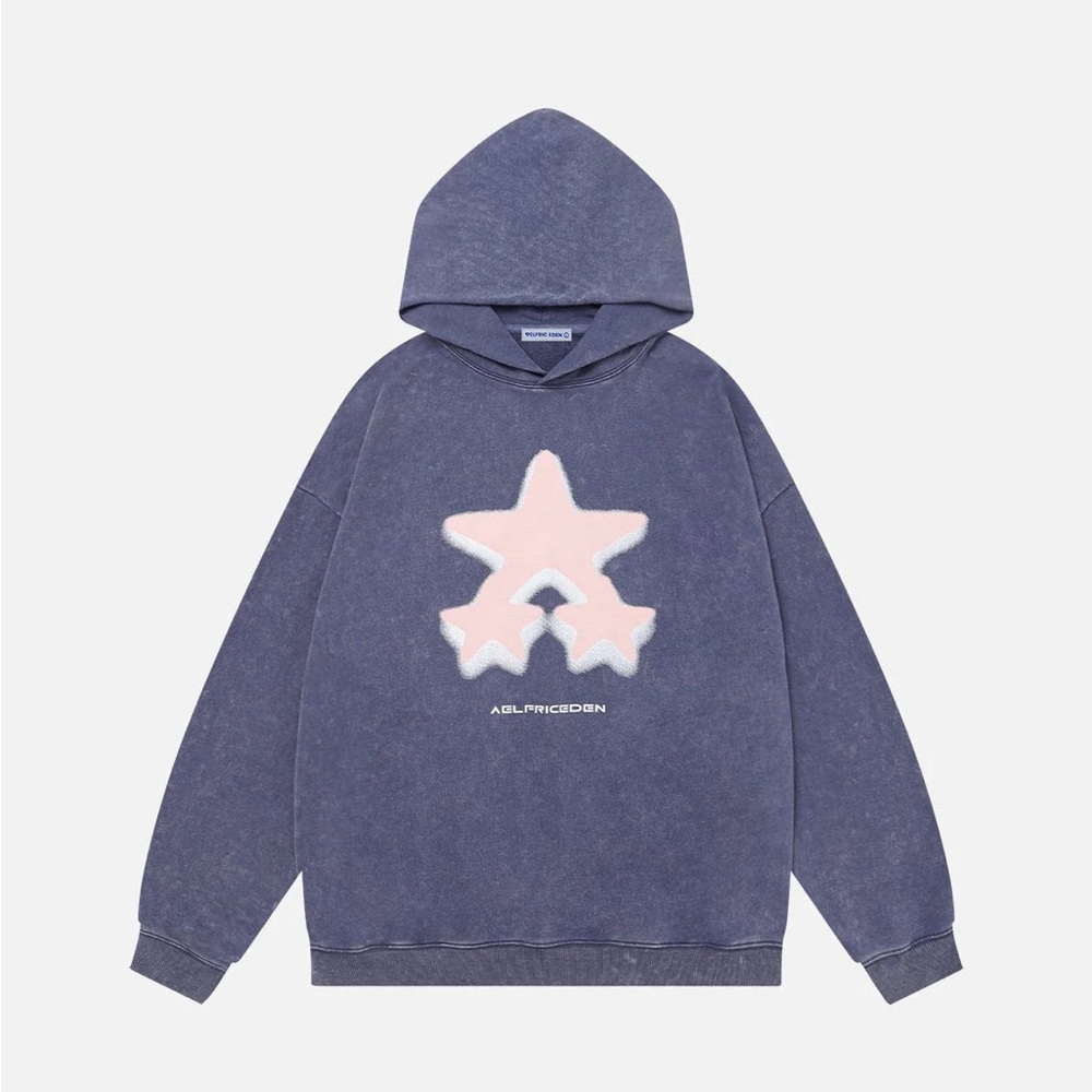 Aelfric Eden Blue Hoodie with Pink Star Design
